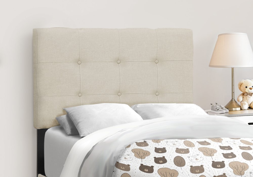 Beige Twin Tufted Upholstered Linen Bed Frame with Nailhead Trim