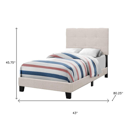Beige Twin Tufted Upholstered Linen Bed Frame with Nailhead Trim