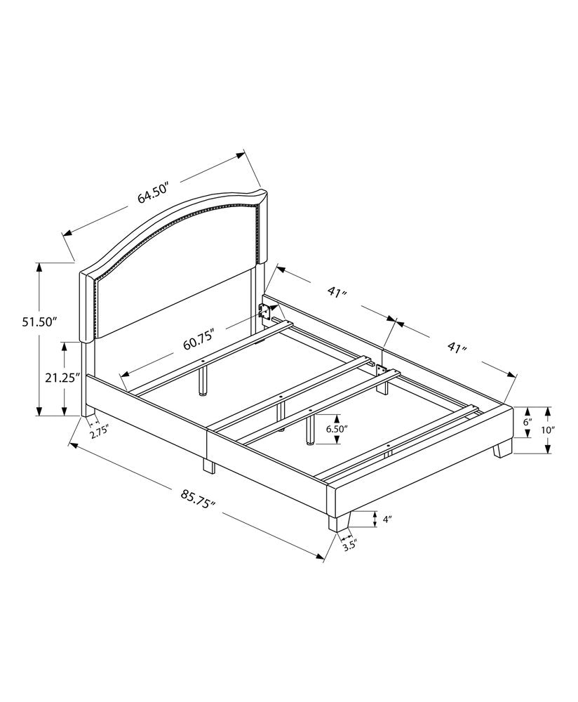 Product title: Gray Solid Wood Queen Upholstered Linen Bed Frame with Nailhead Trim