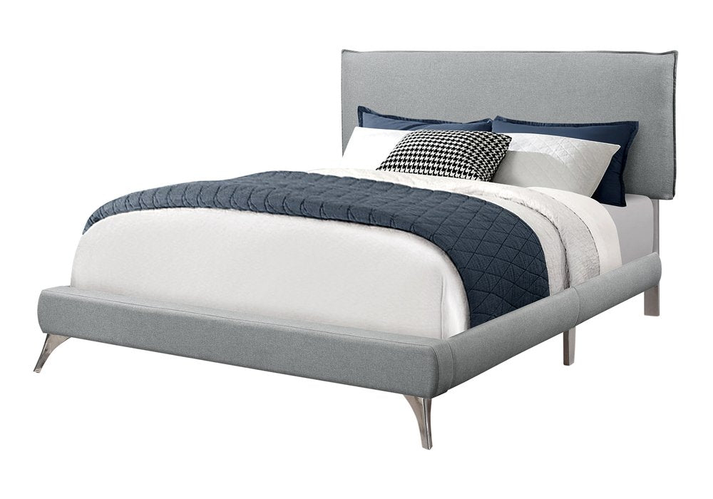 White Solid Wood Queen Upholstered Linen Bed Frame