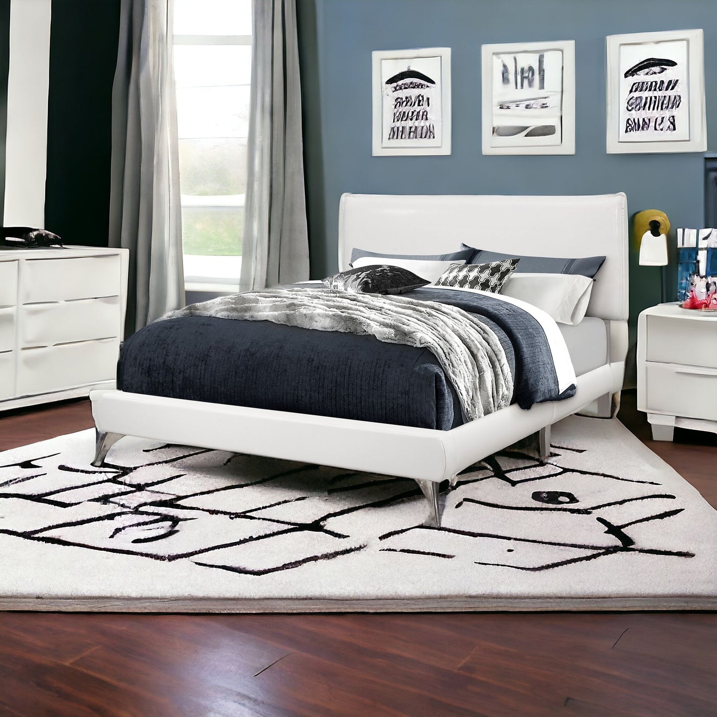 Solid Wood Queen White Linen Bed
