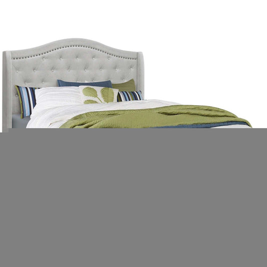 Light Gray and Gray Wood Tufted Upholstered Queen Bed Frame with Nailhead Trim