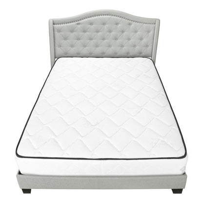 Light Gray and Gray Wood Tufted Upholstered Queen Bed Frame with Nailhead Trim