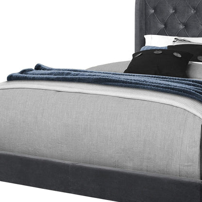 Light Gray and Gray Wood Tufted Upholstered Queen Bed Frame with Nailhead Trim