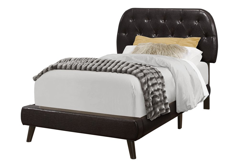 Brown Twin Tufted Upholstered Faux Leather Bed Frame