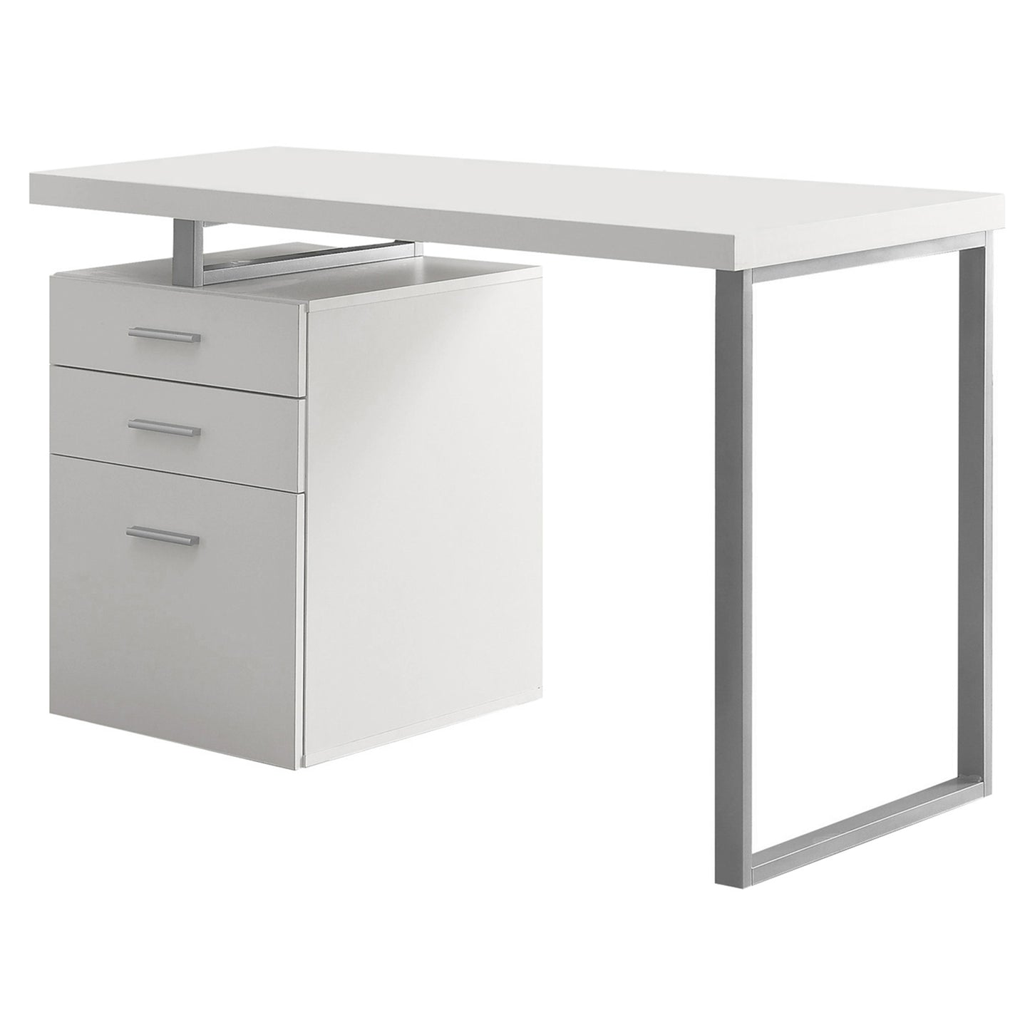 24" Taupe and Silver Computer Desk With Three Drawers