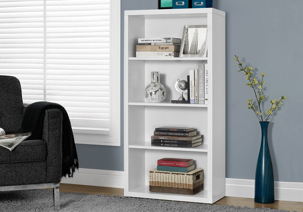 White wood adjustable four-tier bookcase