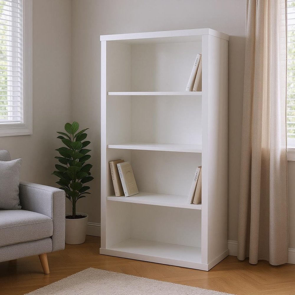 White wood adjustable four-tier bookcase