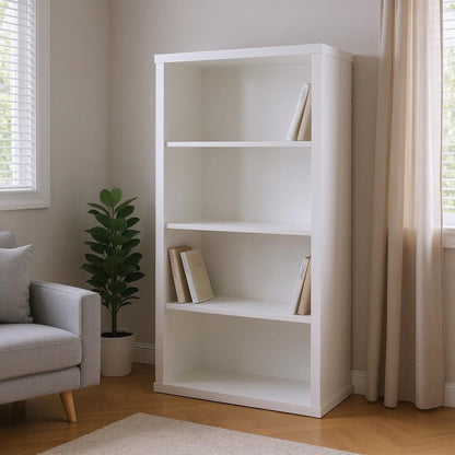 White wood adjustable four-tier bookcase