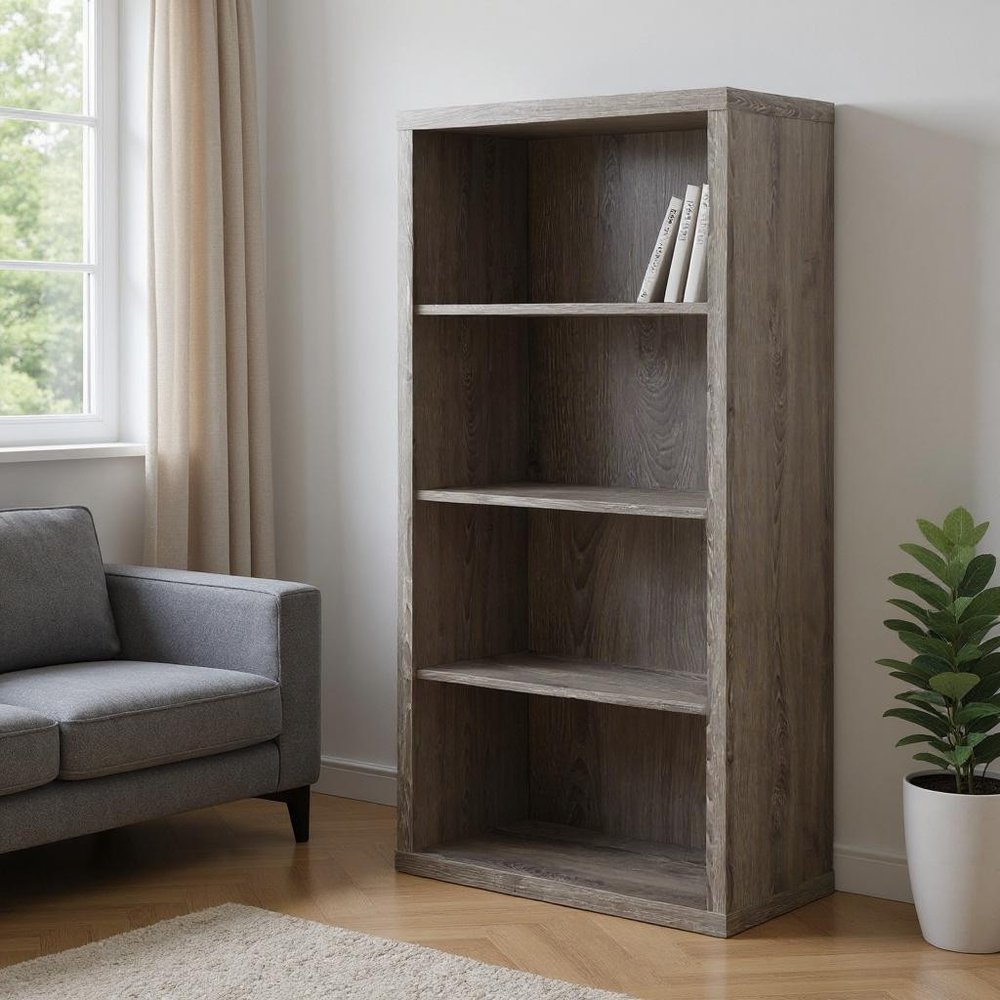 48" Brown Distressed Wood Adjustable Four Tier Bookcase