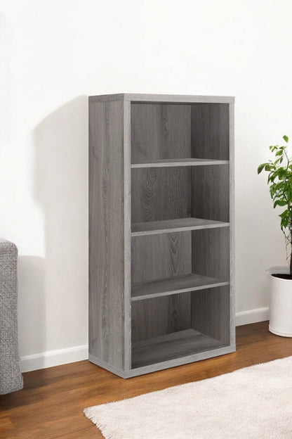 48" Brown Distressed Wood Adjustable Four Tier Bookcase