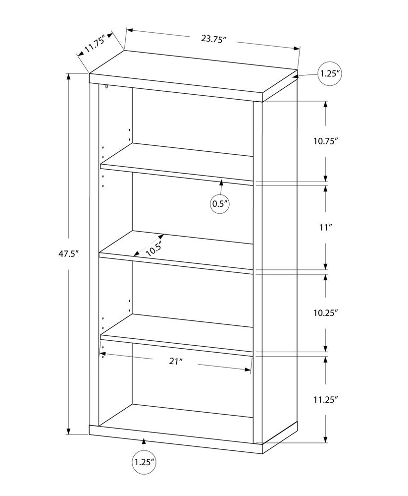 White wood adjustable four-tier bookcase