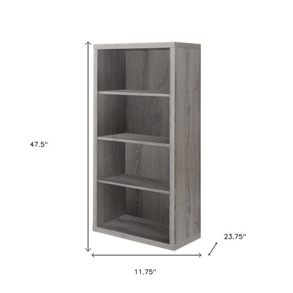 48" Brown Distressed Wood Adjustable Four Tier Bookcase