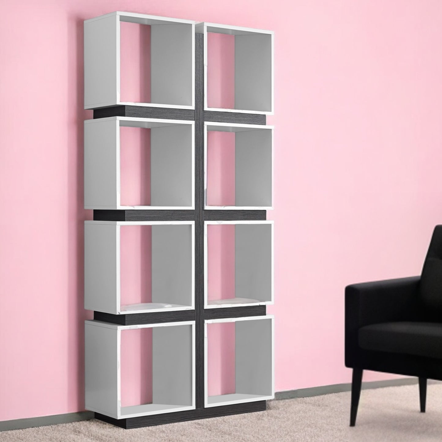 71" White Wood Eight Tier Cube Bookcase