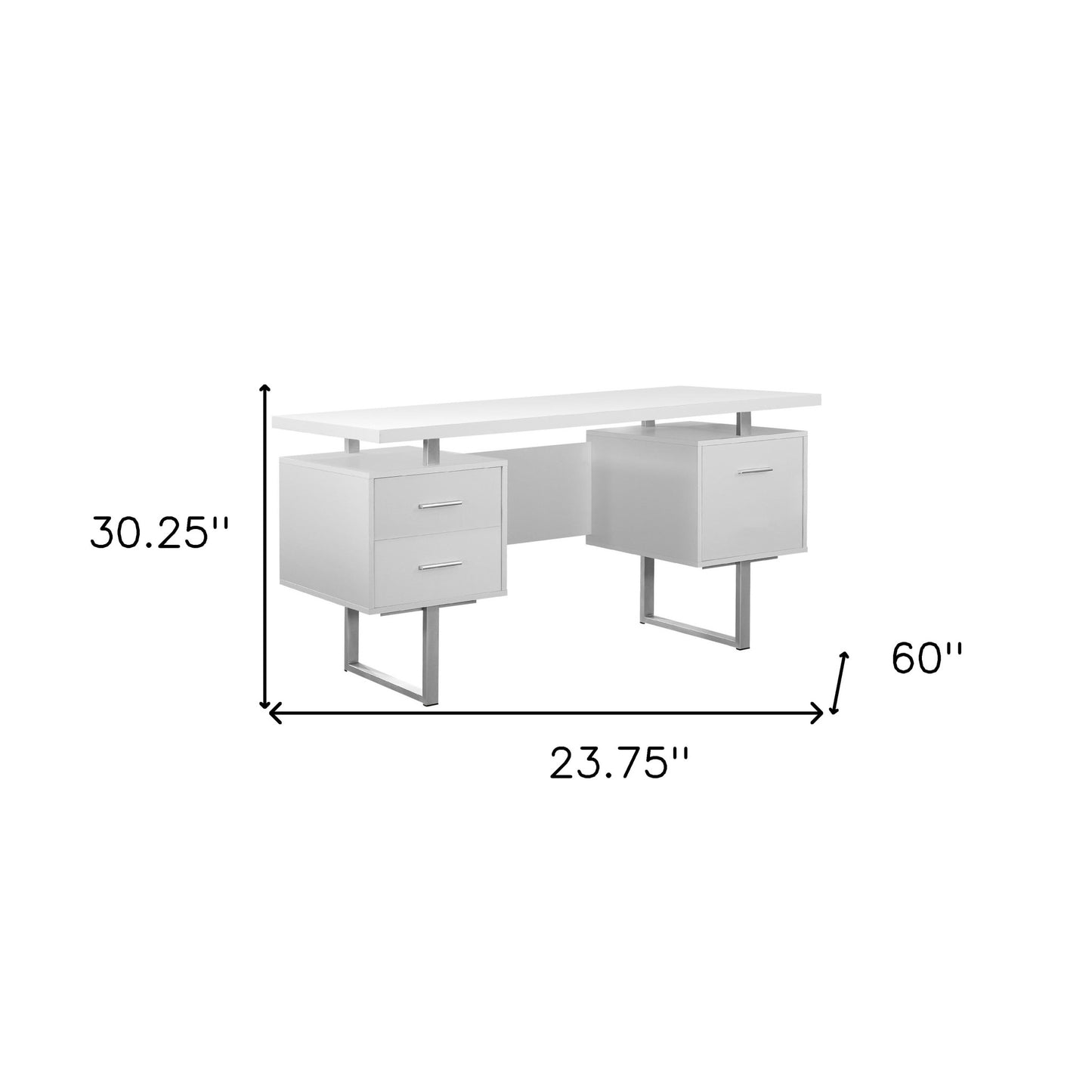 24" Brown and Silver Computer Desk With Three Drawers