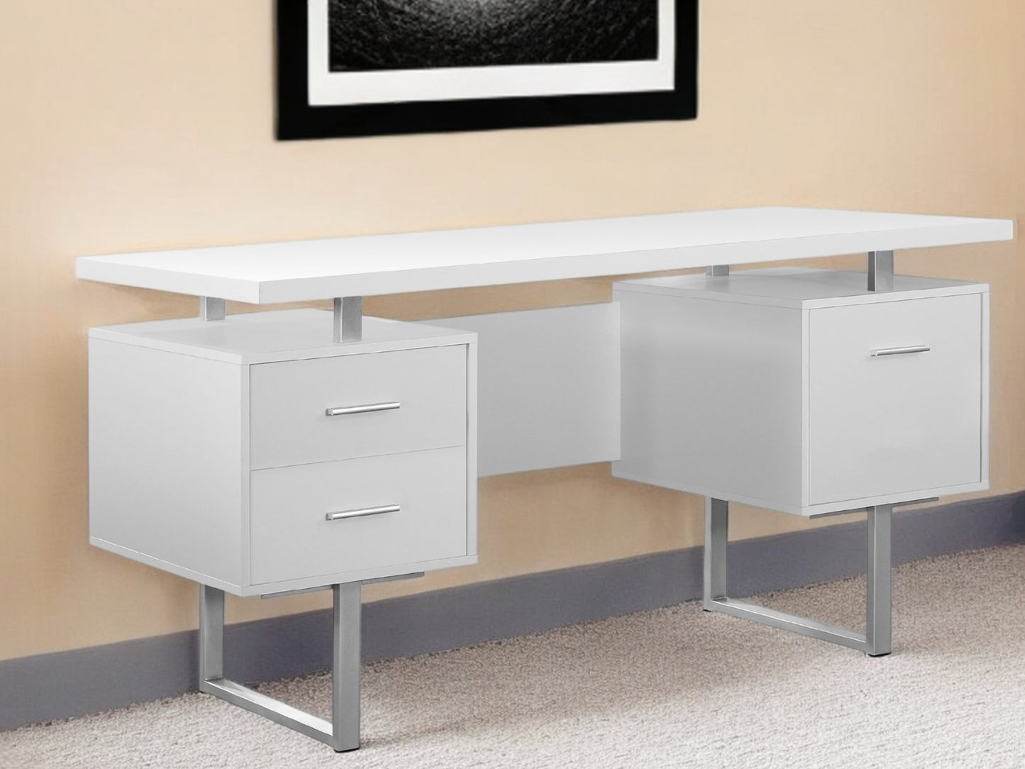 24" Brown and Silver Computer Desk With Three Drawers