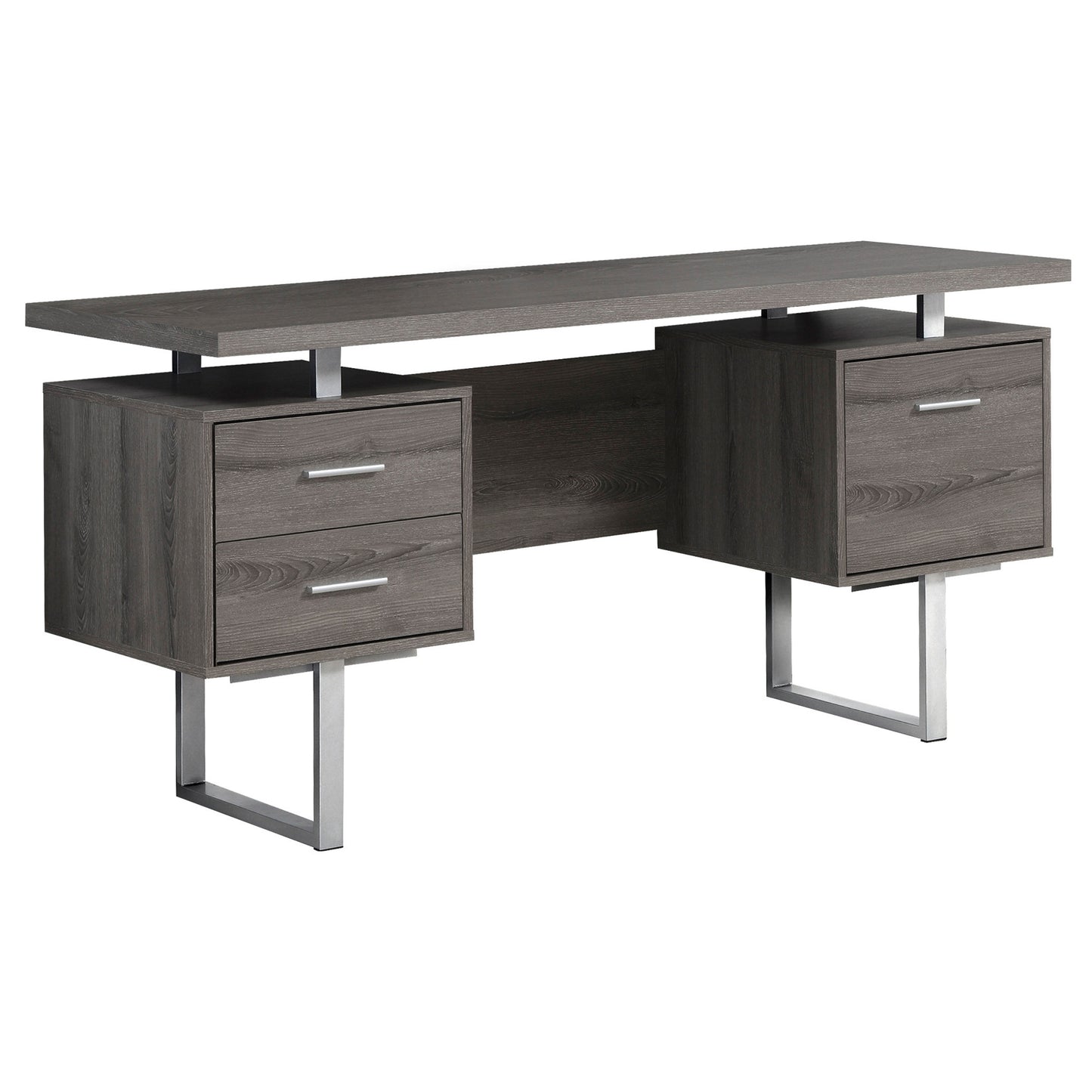 24" Brown and Silver Computer Desk With Three Drawers