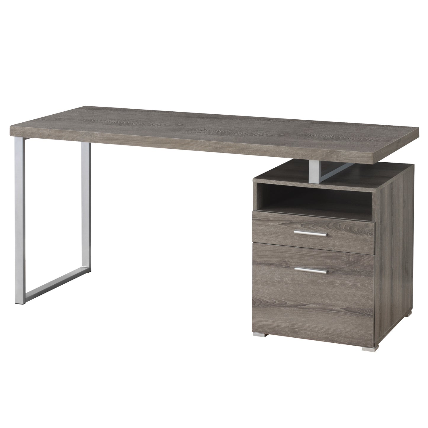 24" Dark Brown and Silver Computer Desk With Two Drawers