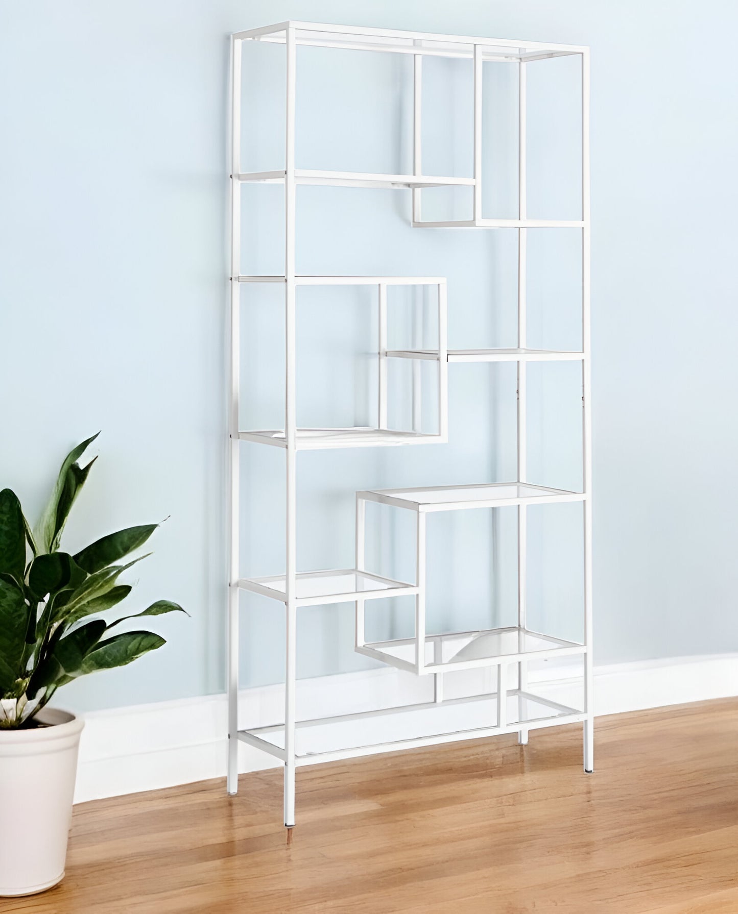 72" White Metal and Glass Nine Tier Etagere Bookcase