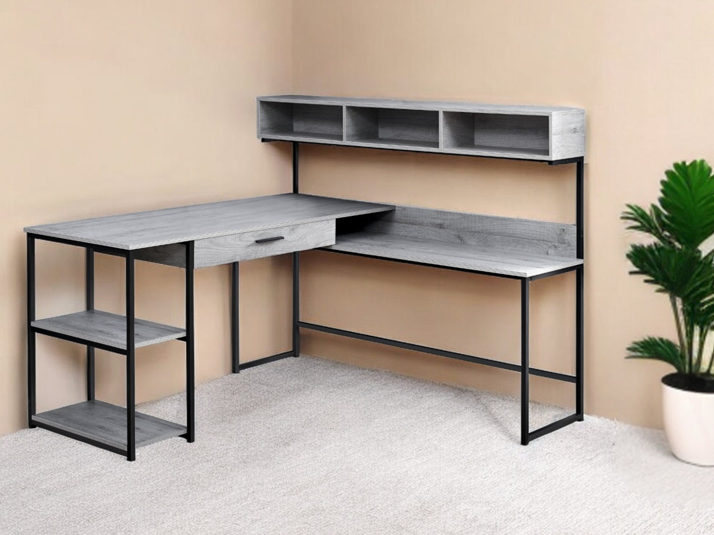 59" Gray and Black L Shape Computer Desk