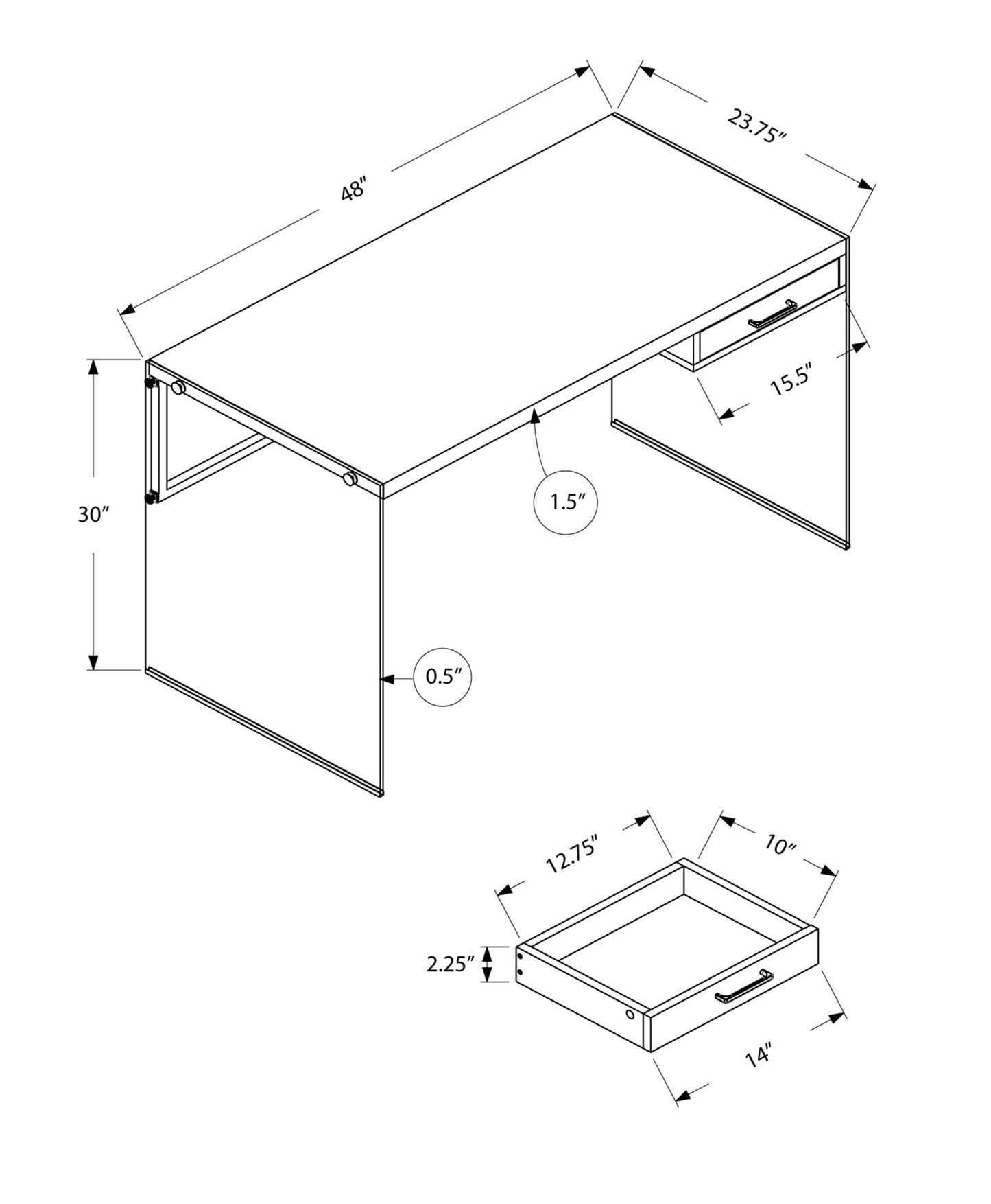 48" White and Clear Computer Desk