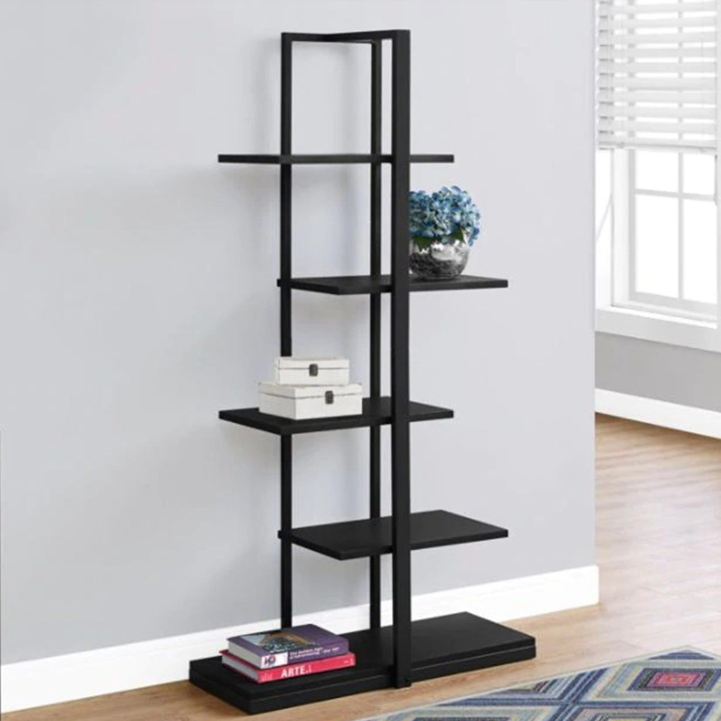 60" Taupe Metal Etagere Bookcase