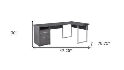 47" Taupe and Silver L Shape Computer Desk With Two Drawers