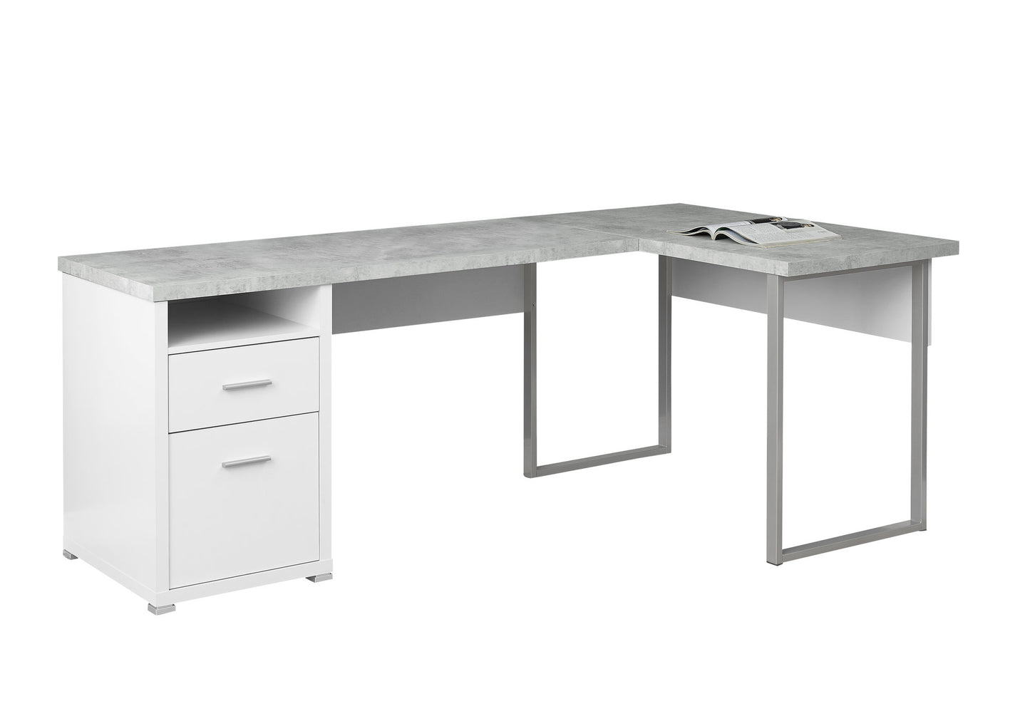 47" Taupe and Silver L Shape Computer Desk With Two Drawers