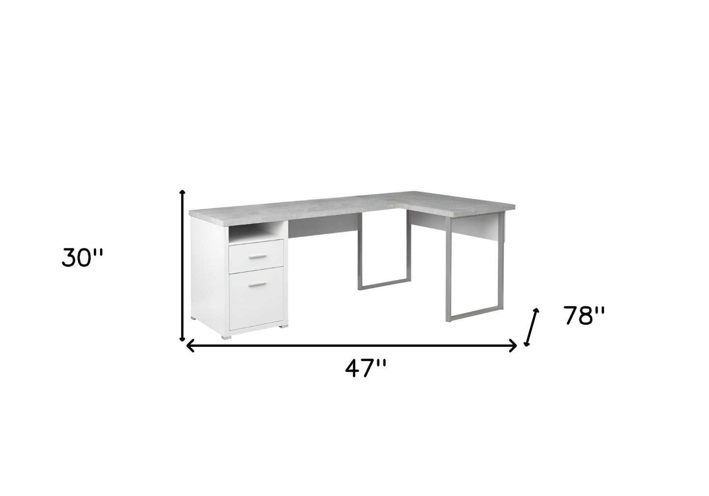 47" Taupe and Silver L Shape Computer Desk With Two Drawers