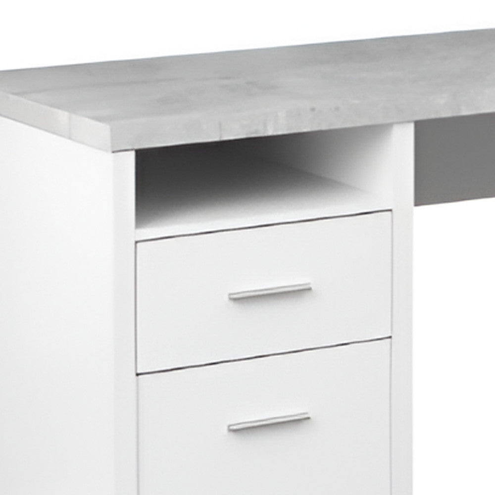 47" Taupe and Silver L Shape Computer Desk With Two Drawers