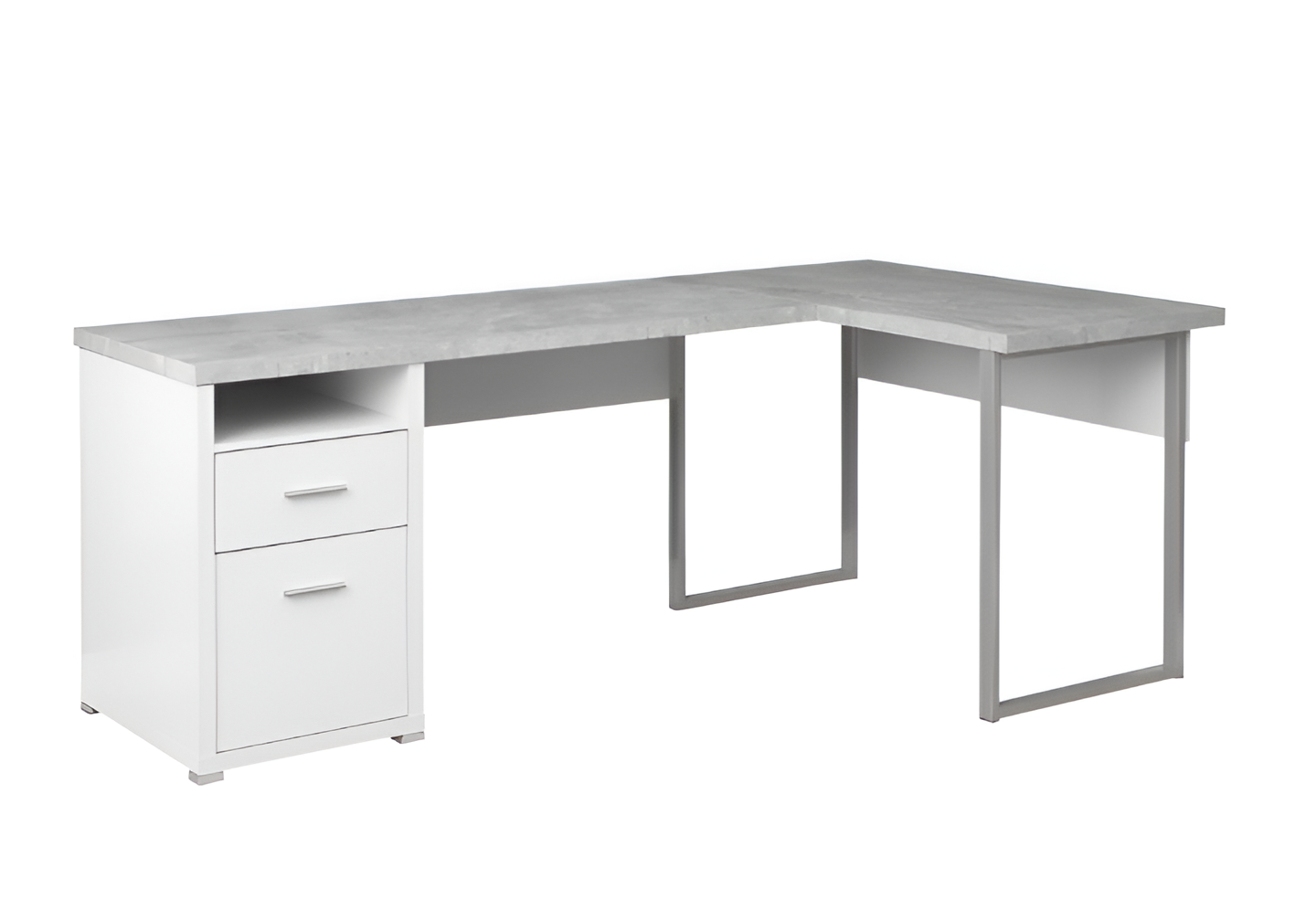 47" Taupe and Silver L Shape Computer Desk With Two Drawers