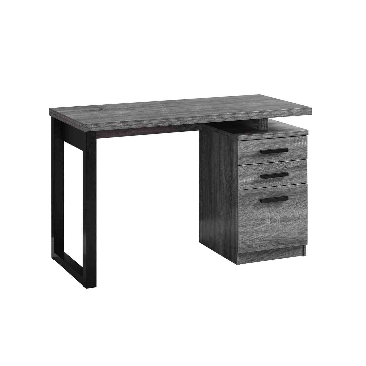 59" Gray and Black L Shape Computer Desk With Eight Drawers