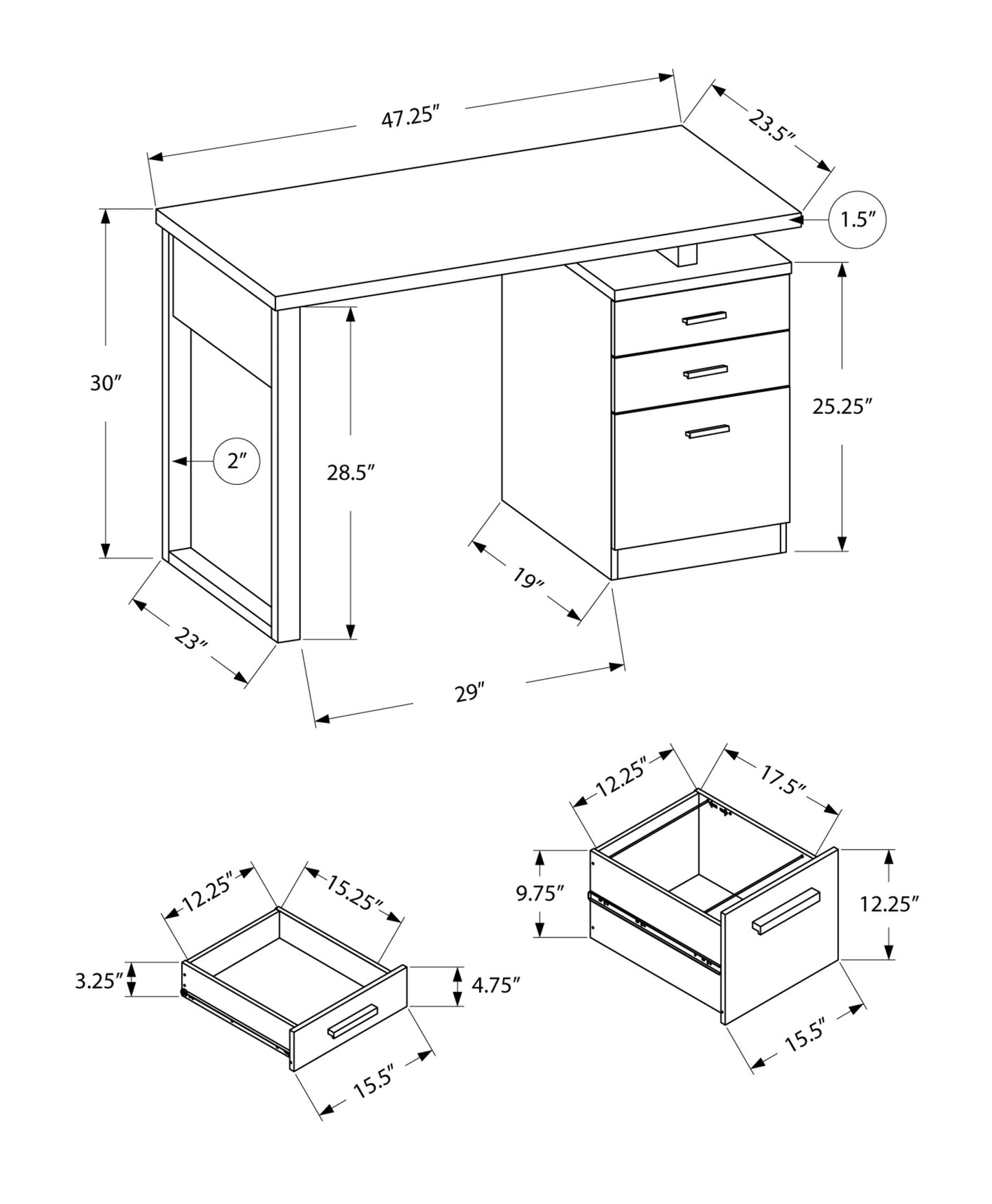 59" Gray and Black L Shape Computer Desk With Eight Drawers