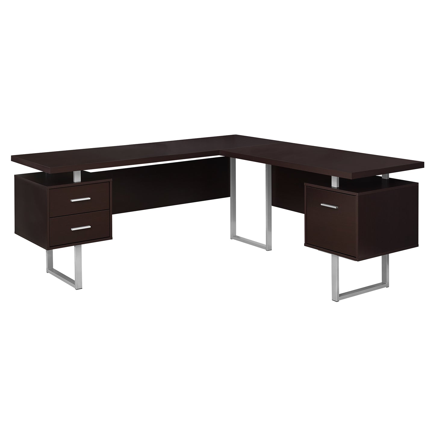 71" Gray and Black L Shape Computer Desk With Three Drawers