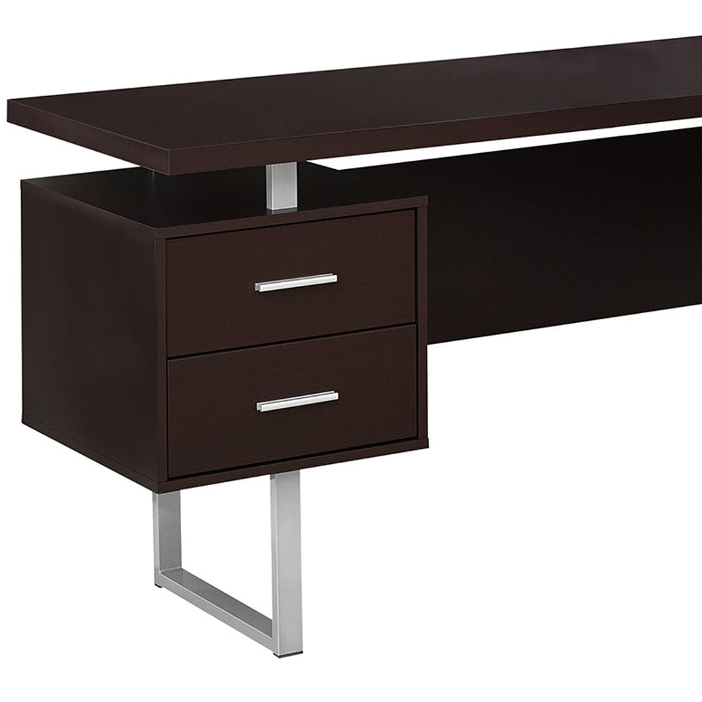 71" Gray and Black L Shape Computer Desk With Three Drawers