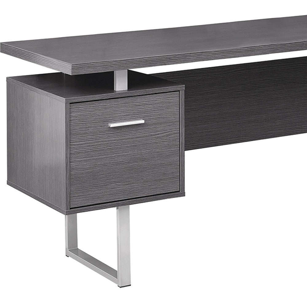 71" Gray and Black L Shape Computer Desk With Three Drawers