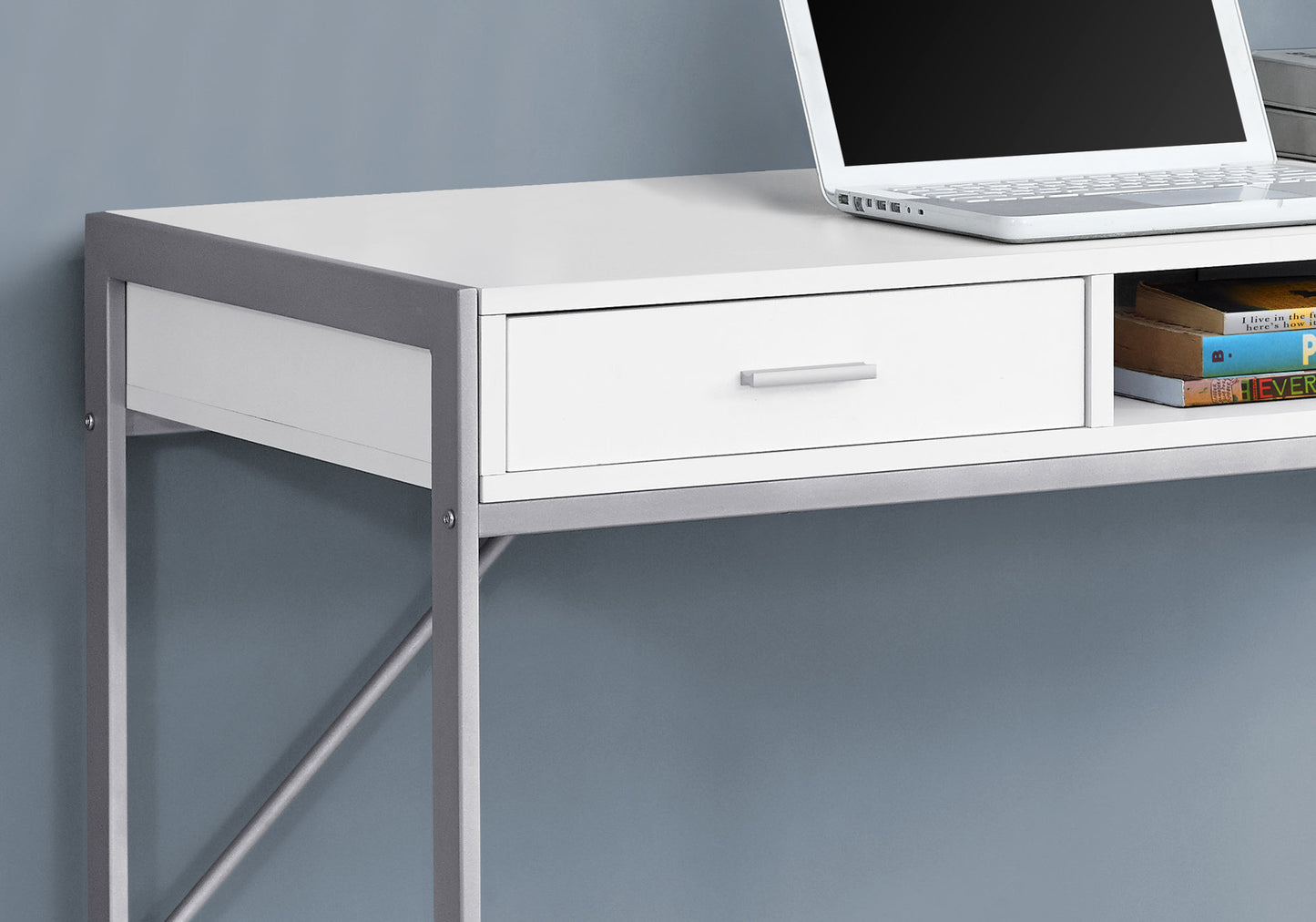 22" White and Silver Computer Desk With Two Drawers