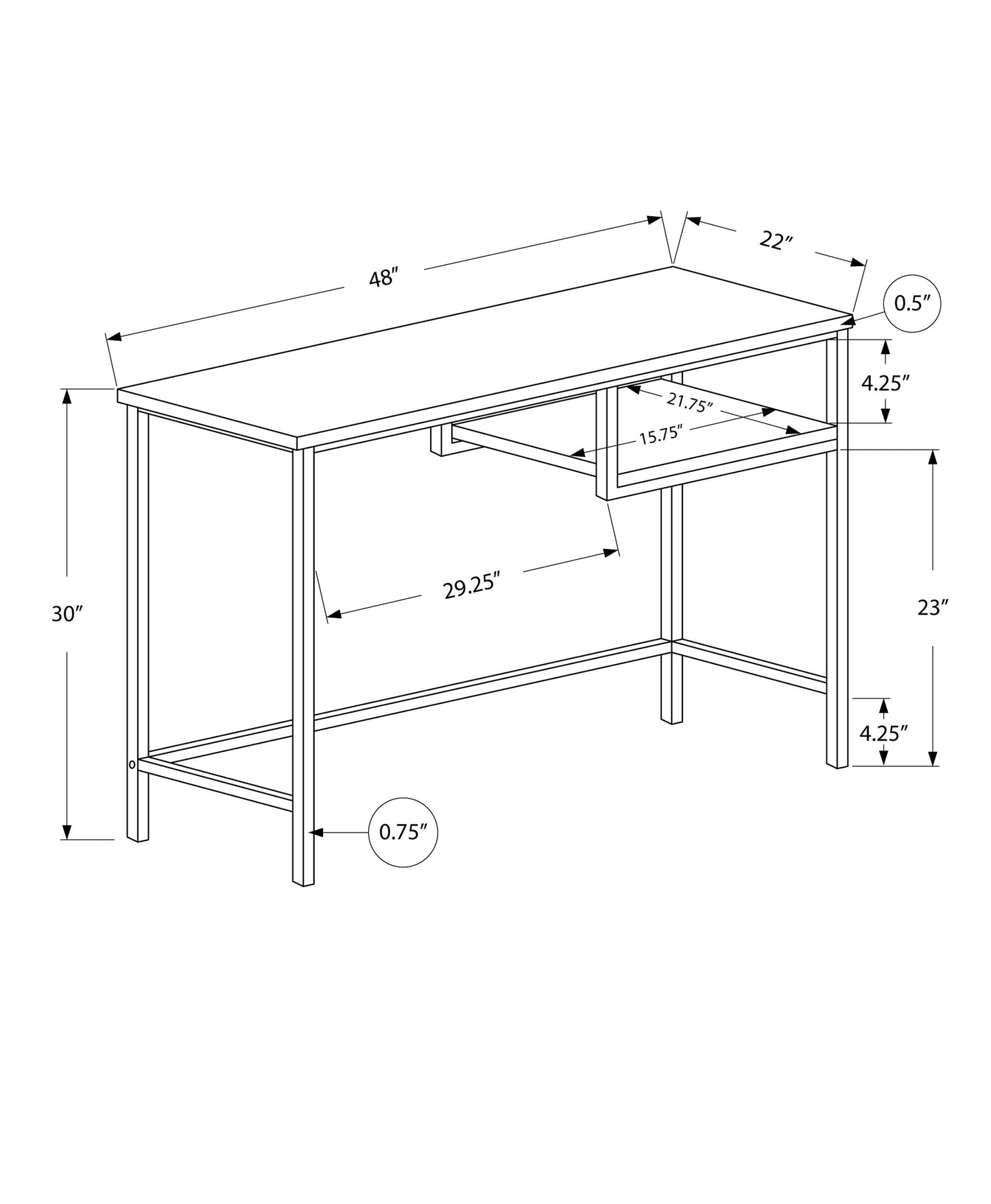 22" Dark Brown and Silver Computer Desk