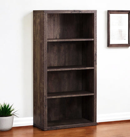 48" Brown Distressed Wood Adjustable Four Tier Bookcase