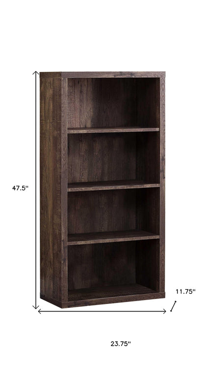 48" Brown Distressed Wood Adjustable Four Tier Bookcase
