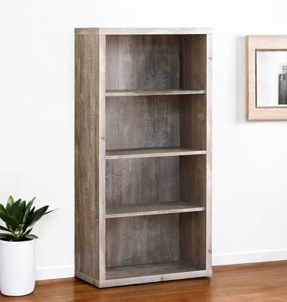 48" Brown Distressed Wood Adjustable Four Tier Bookcase