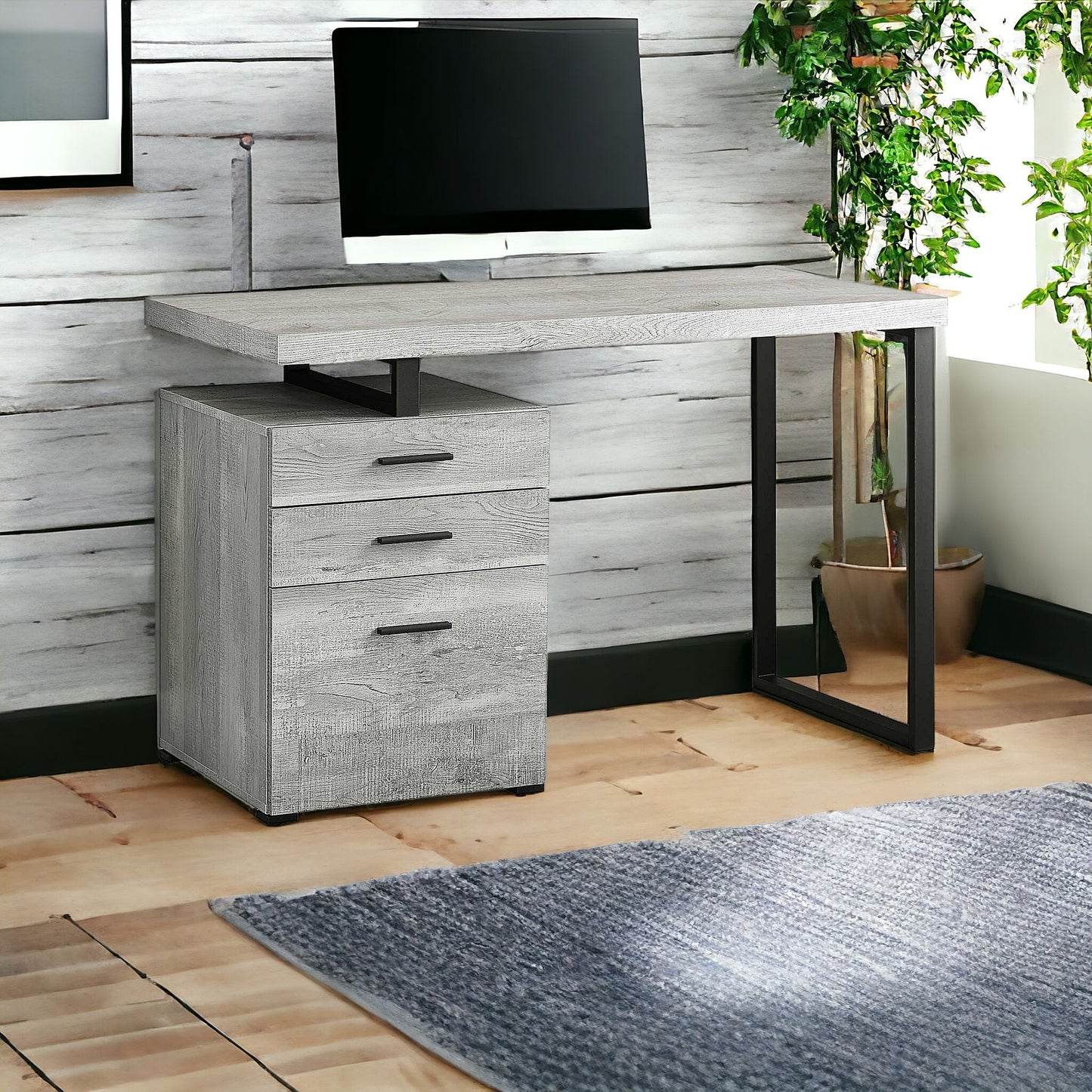 24" Brown and Black Computer Desk With Three Drawers