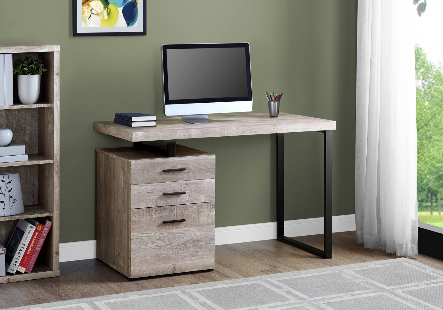 24" Brown and Black Computer Desk With Three Drawers