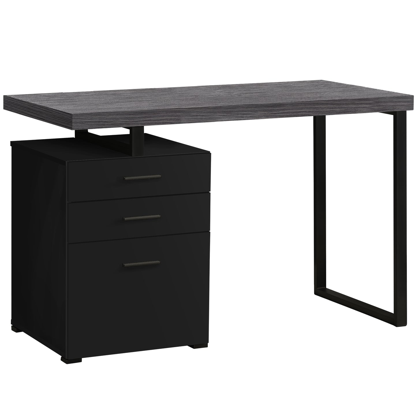 24" Gray and Black Computer Desk With Three Drawers