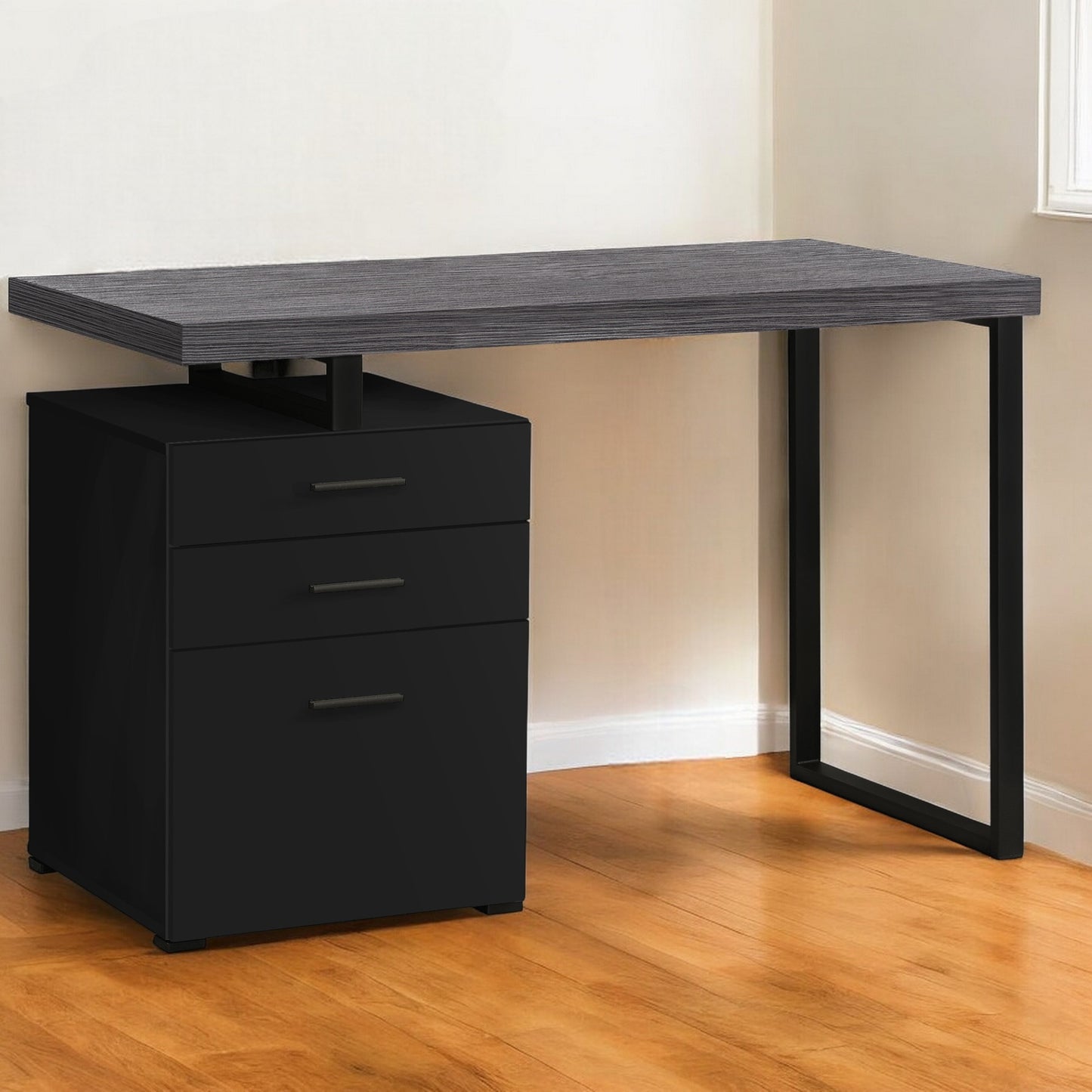 24" Gray and Black Computer Desk With Three Drawers