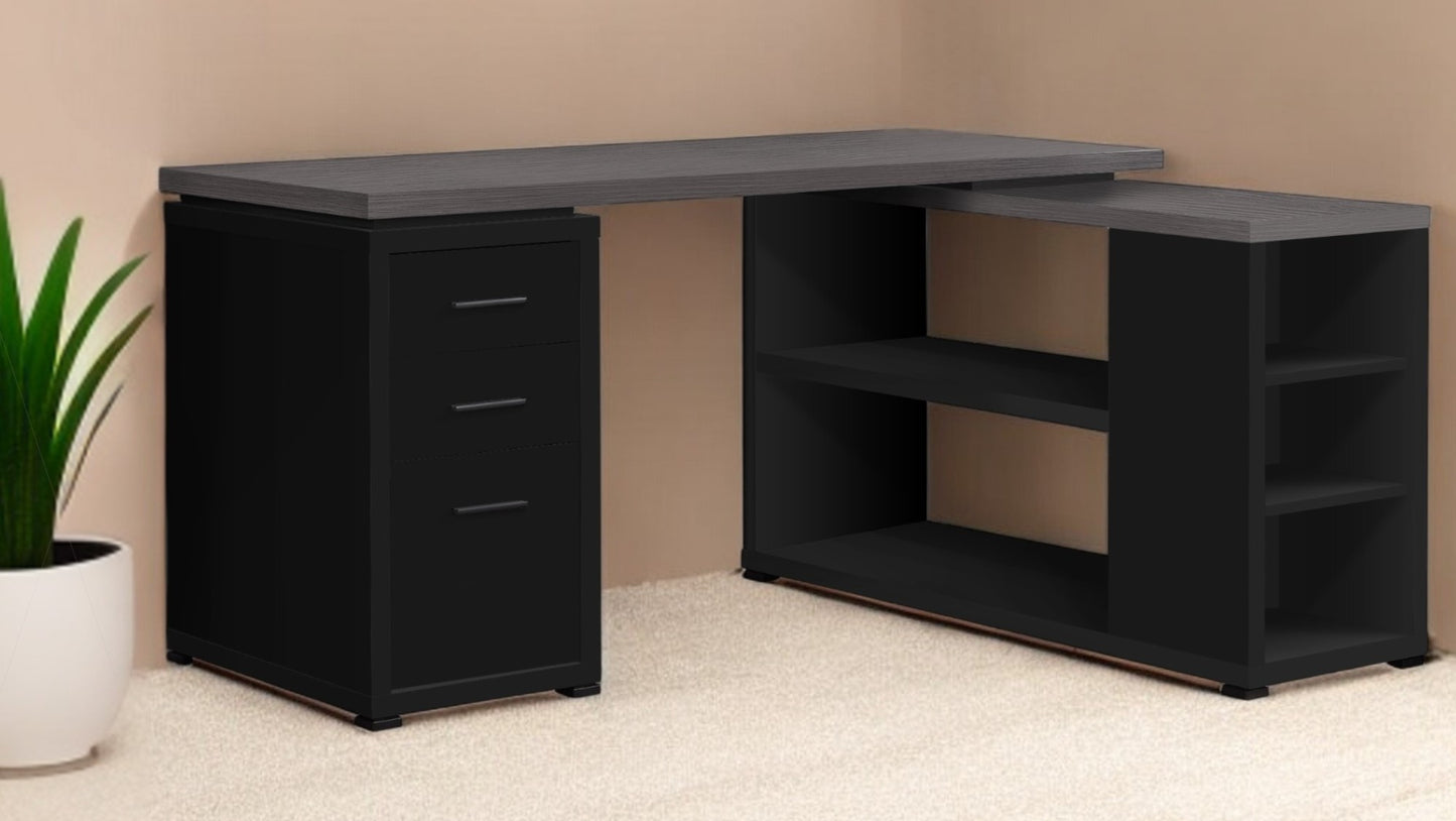 47" Gray and Black L Shape Computer Desk With Three Drawers