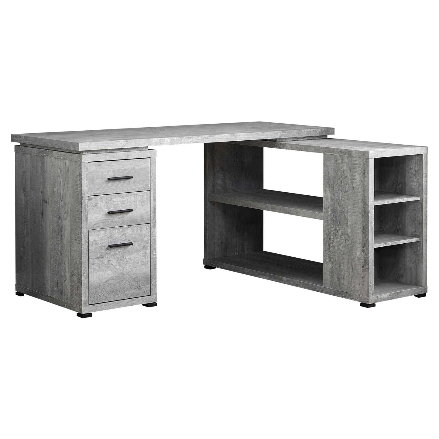 47" Gray and Black L Shape Computer Desk With Three Drawers