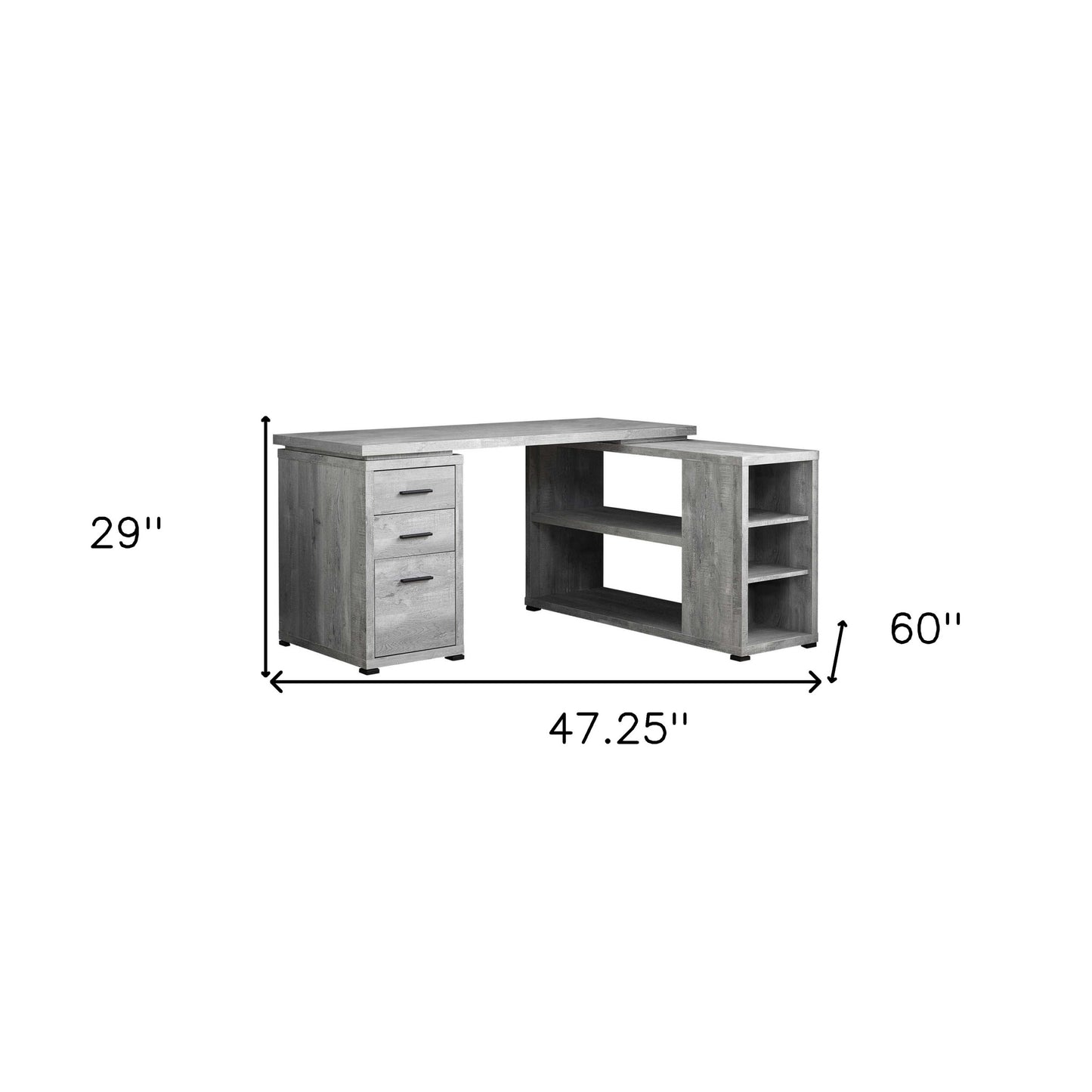 47" Gray and Black L Shape Computer Desk With Three Drawers