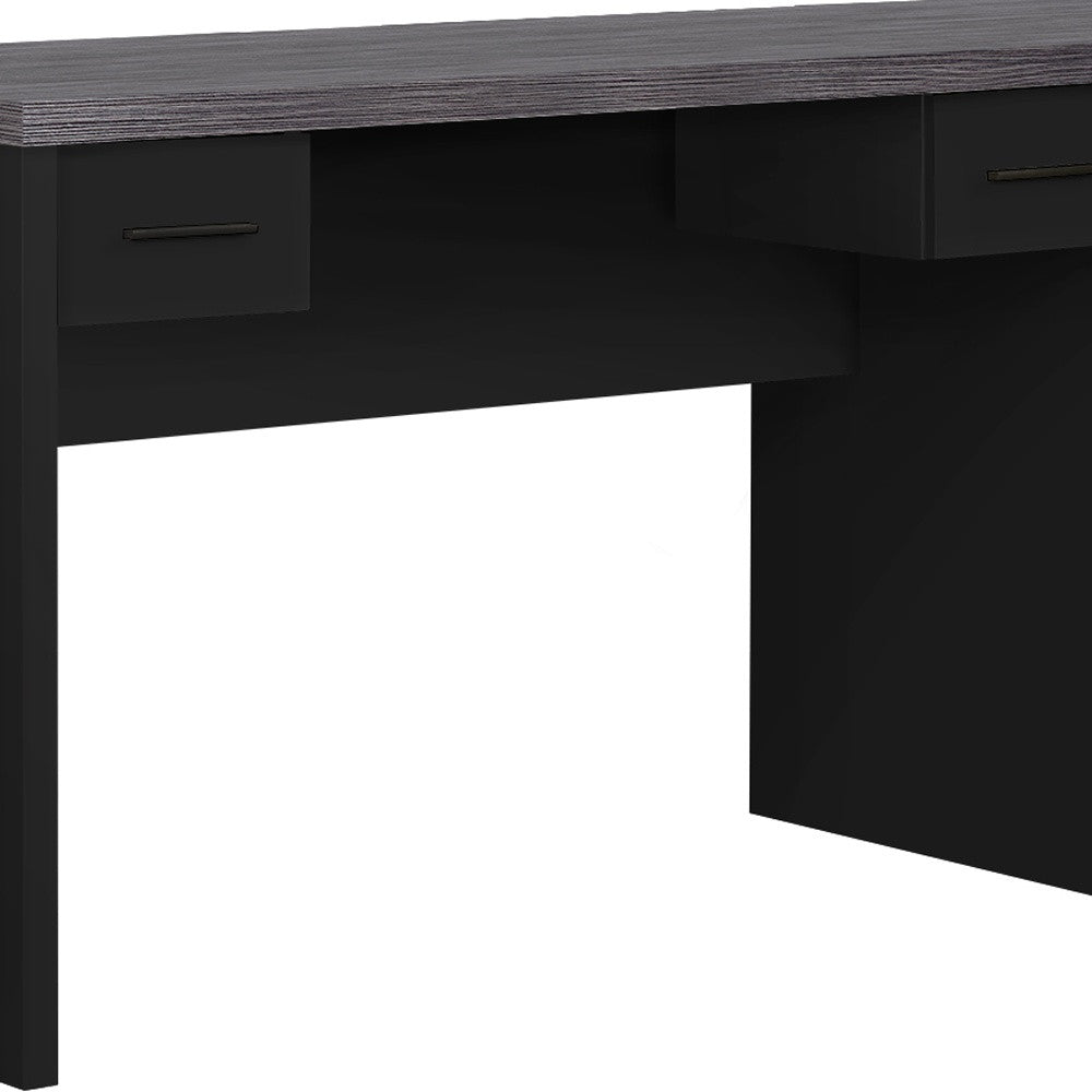 59" Gray and Black L Shape Computer Desk With Eight Drawers