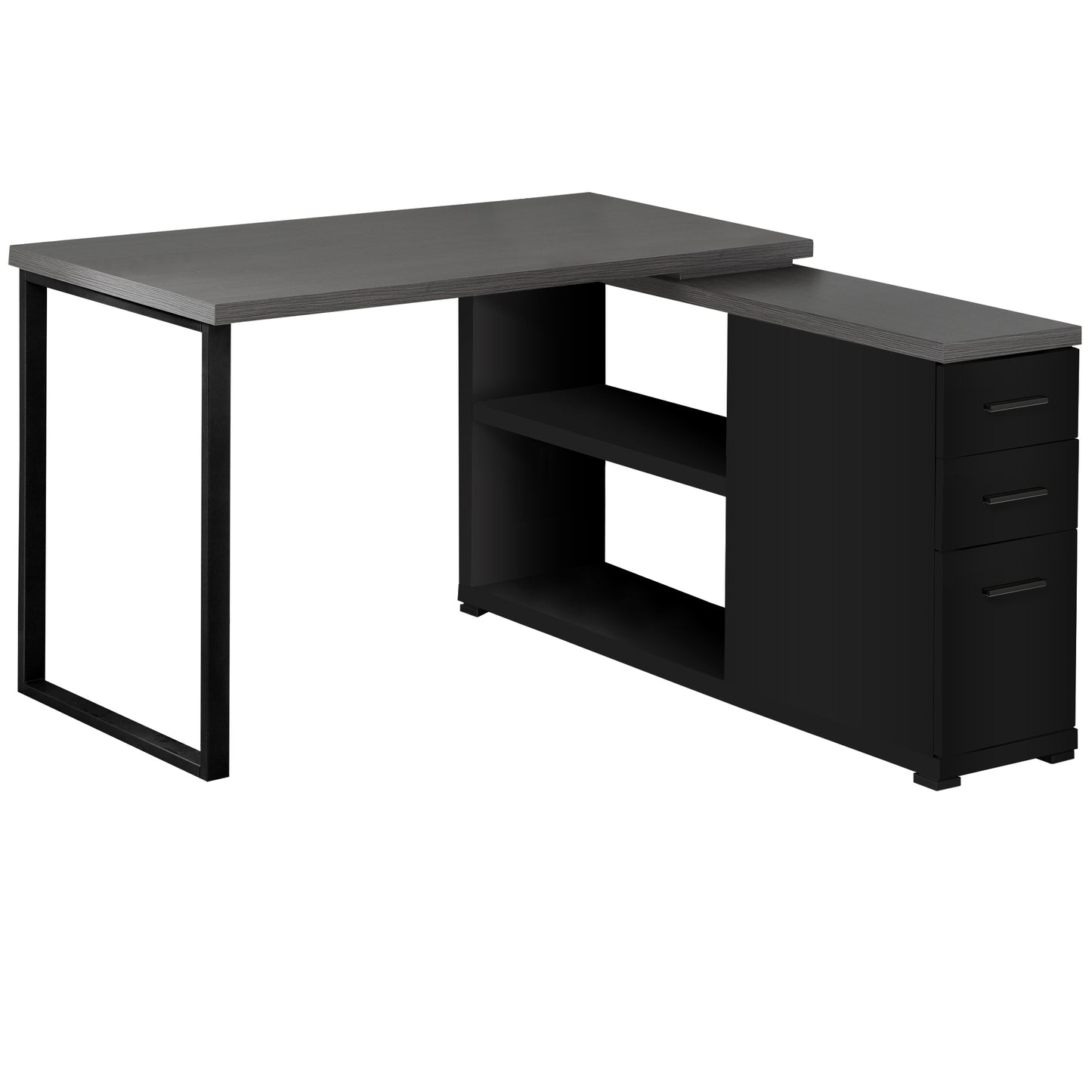 47" Gray and Black L Shape Computer Desk With Three Drawers